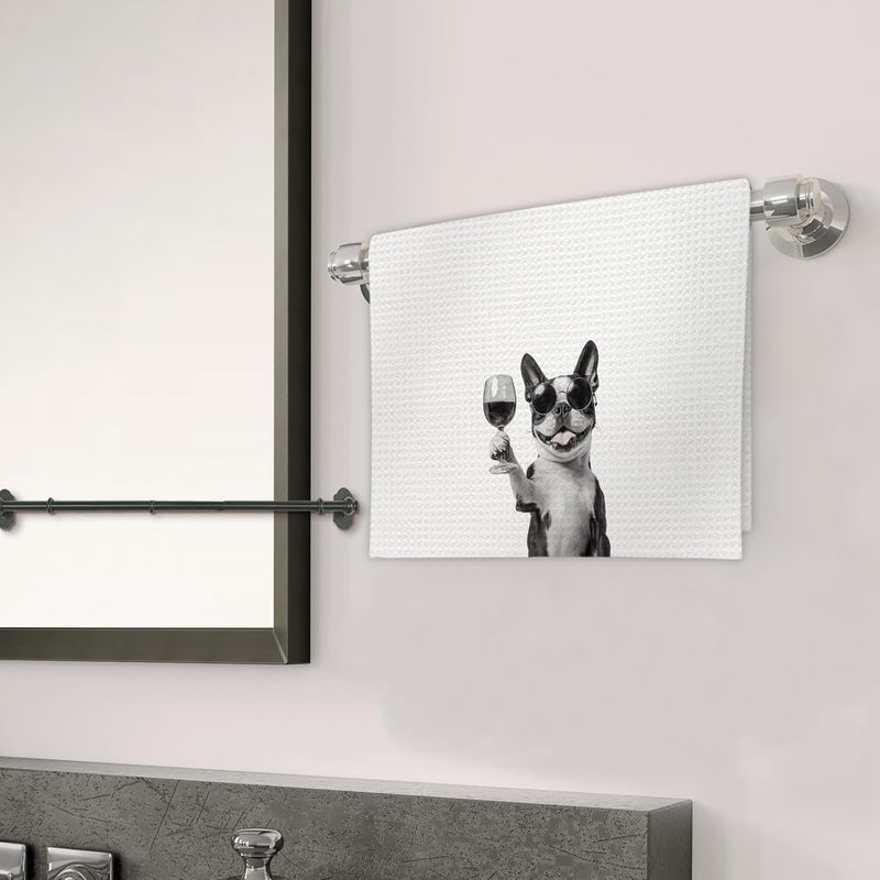 FIicy Boston Terrier Gifts Wine Dog Kitchen Towels, Gifts for Boston Terrier Dog Wine Lovers Decorative Hand Dish Towel for Kitchen Home Bar,Funny BostonTerrier Dogs Home Bar Kitchens Decor(16x24Inch) - Image 3